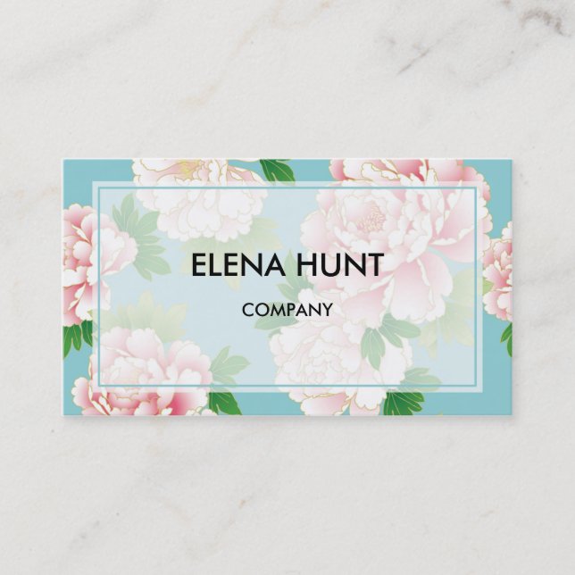 Elegant Floral Cyan Business Card (Front)