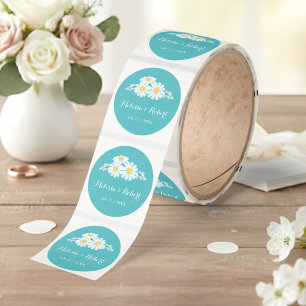 Elegant Floral Daisies Bouquet Teal Wedding Classic Round Sticker