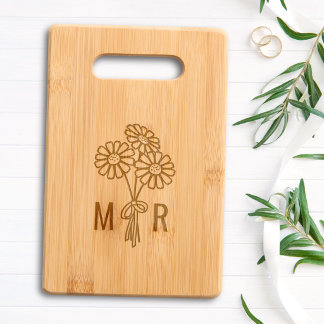 Elegant Floral Daisies Monogram Initials Wedding Engraved Cutting Board