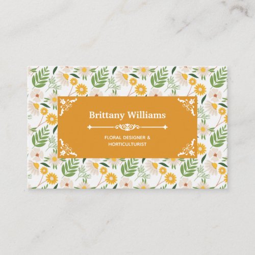 Elegant Floral Daisy Botanical Garden Pattern Business Card