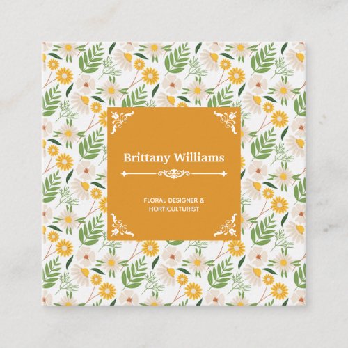 Elegant Floral Daisy Botanical Garden Pattern Square Business Card