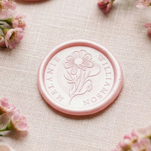 Elegant Floral Daisy Flower Custom Name Wax Seal Sticker