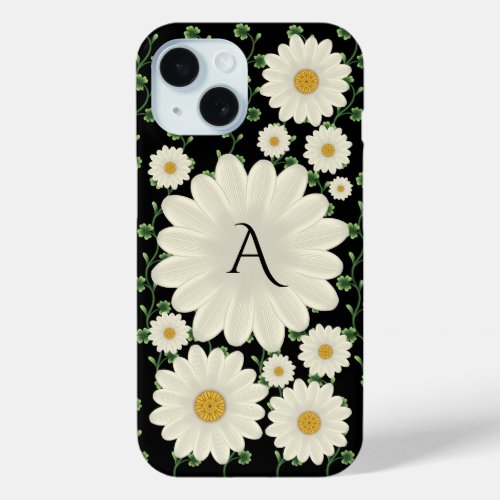 Elegant Floral Daisy Monogram iPhone 15 Case