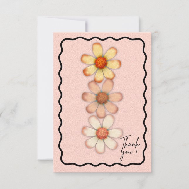 Elegant Floral Daisy Thank You Card Pink & Whims (Front)