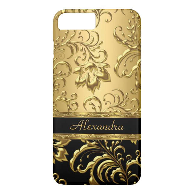 Elegant Floral Damask Black and Gold 3 Case-Mate iPhone Case (Back)