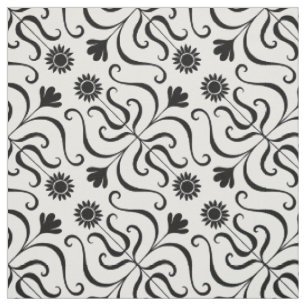    Elegant Floral Damask Black and White Sunflower Fabric