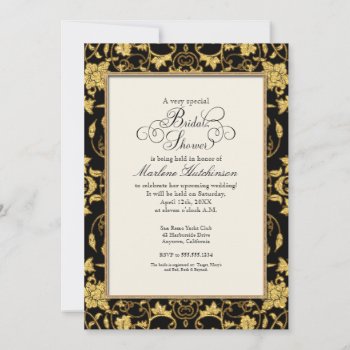 Elegant Floral Damask Gold Glitter Classic Wedding Invitation by LuxuryWeddings at Zazzle