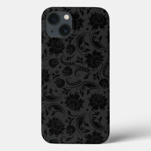 Elegant Floral Damask In Black And Gray iPhone 13 Case