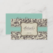 Elegant Floral Damask Modern Brown, Green & Beige Business Card (Front/Back)