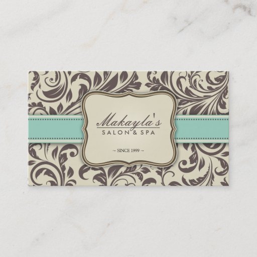 Customizable Elegant Floral Damask Modern Brown, Green &amp; Beige Business Cards