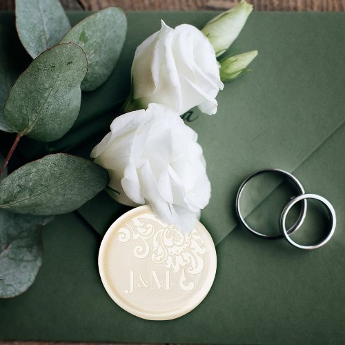 Elegant Floral Damask Monogrammed Wax Seal Sticker