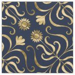  Elegant Floral Damask Navy Blue &amp; Gold Sunflower  Fabric