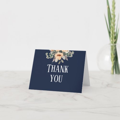 Elegant floral dark blue  thank you card