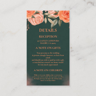 Elegant Floral Dark Green Enclosure Card