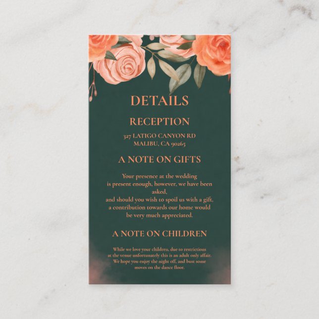 Elegant Floral Dark Green Enclosure Card (Front)