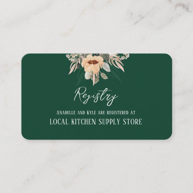 Elegant floral dark green Gift Registry info card (Front)