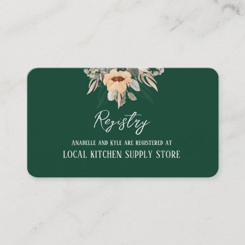 Elegant floral dark green Gift Registry info card