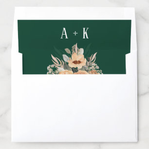 Elegant floral dark green monogram envelope liner