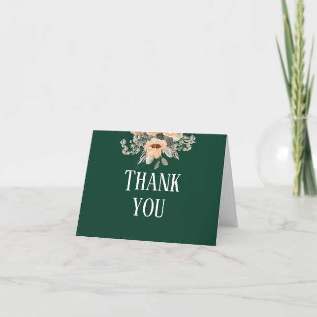 Elegant floral dark green  thank you card (Front)