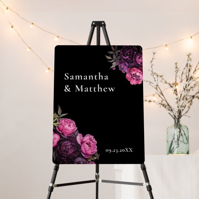 Elegant Floral Dark Moody Wedding Sign (In Situ (Stand))