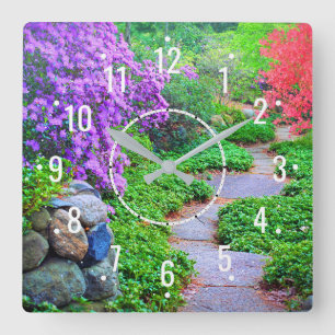 Elegant & Floral Decor - Colorful Outdoor Garden Square Wall Clock