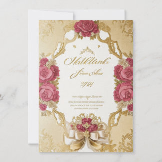 Elegant floral decoration frame gold foil wedding invitation