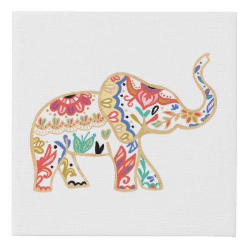 Elegant Floral Decorative Ornate Elephant Design Faux Canvas Print