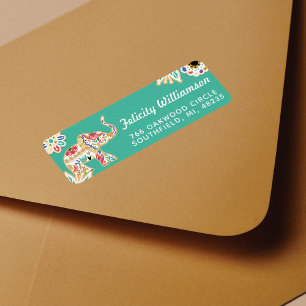 Elegant Floral Decorative Ornate Elephant Design Label