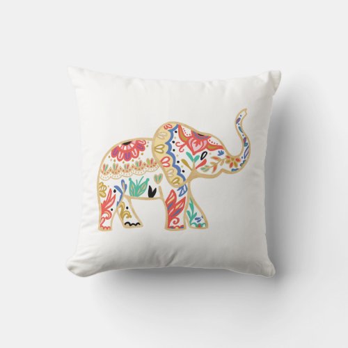 Elegant Floral Decorative Ornate Elephant Design Throw Pillow