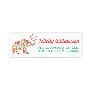 Elegant Floral Decorative Ornate Elephant Heart Label