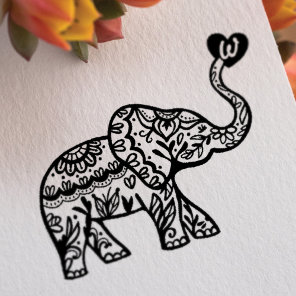 Elegant Floral Decorative Ornate Elephant Heart Rubber Stamp