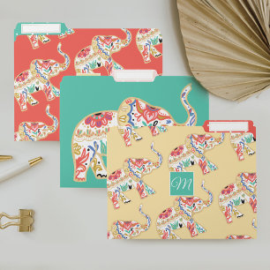 Elegant Floral Decorative Ornate Elephant Pattern File Folder