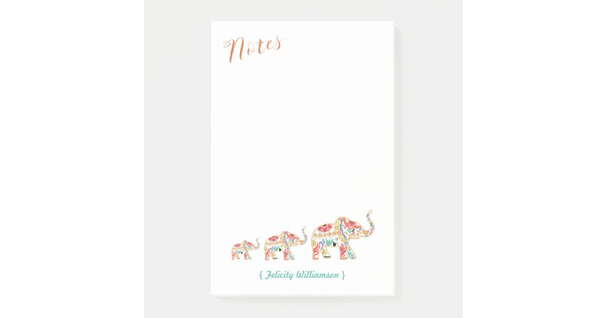 Elegant Floral Decorative Ornate Elephant Pattern Post It Notes