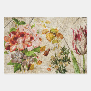 Elegant Floral Decoupage Wrapping Paper Sheets