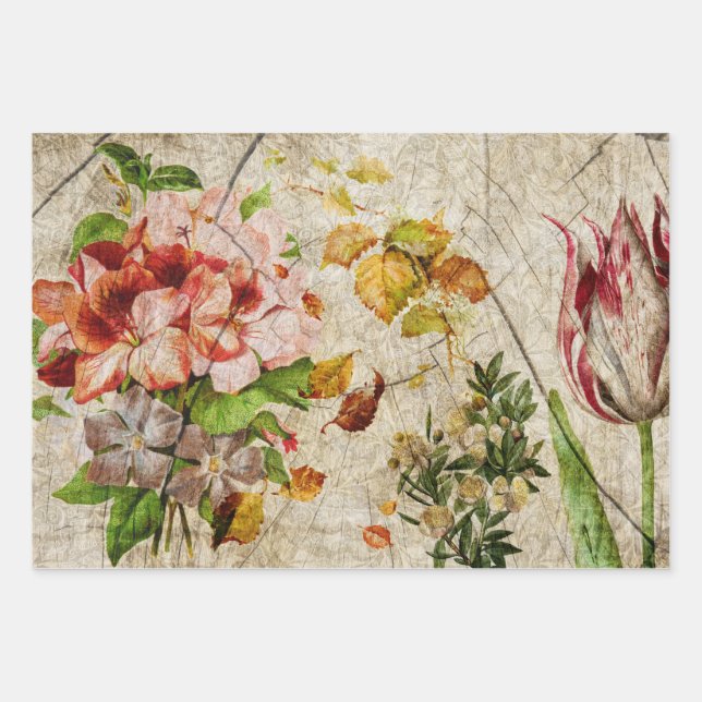 Elegant Floral Decoupage Wrapping Paper Sheets (Front)