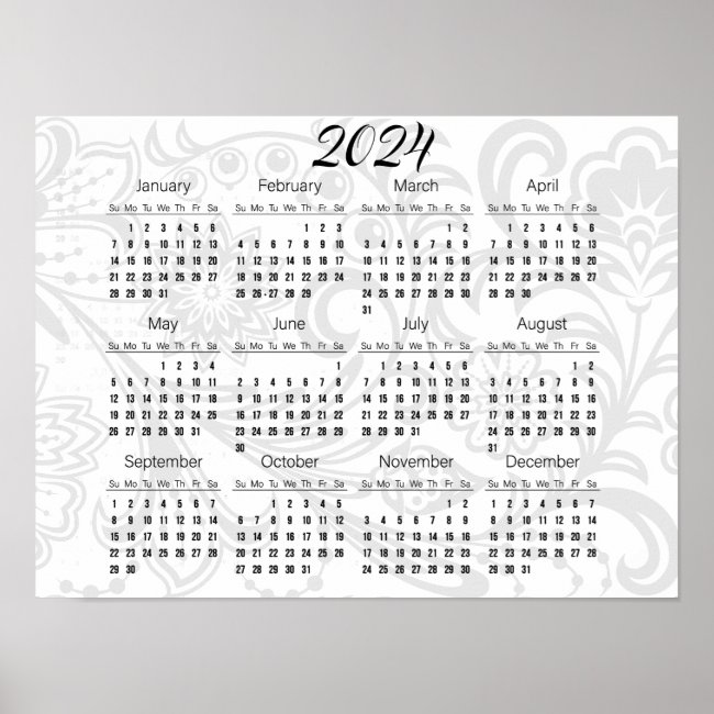 Elegant Floral Design 2024 Calendar Poster