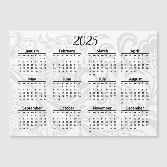 Elegant Floral Design 2025 Calendar Magnetic Card