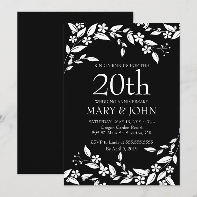 Elegant Floral design 20th Anniversary Invite (Front/Back)