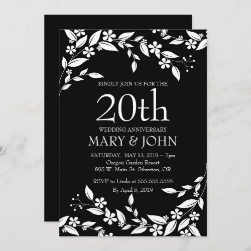 Elegant Floral design 20th Anniversary Invite