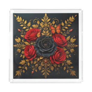 Elegant Floral Design Acrylic Tray
