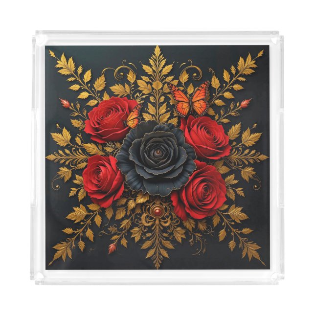 Elegant Floral Design Acrylic Tray (Front)