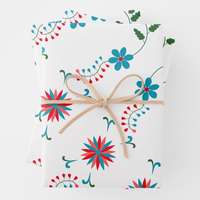 Elegant Floral Design Birthday Gift Wrapping Paper (In situ)