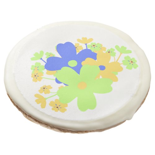 Elegant Floral Design Blue Green Yellow Sugar Cookie