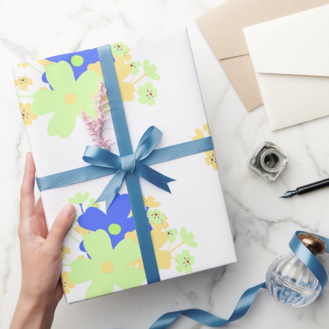 Elegant Floral Design Blue Green Yellow Wrapping Paper (Gifting)