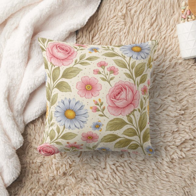 Elegant Floral Design | Botanical Flower Pattern  Throw Pillow (Blanket)