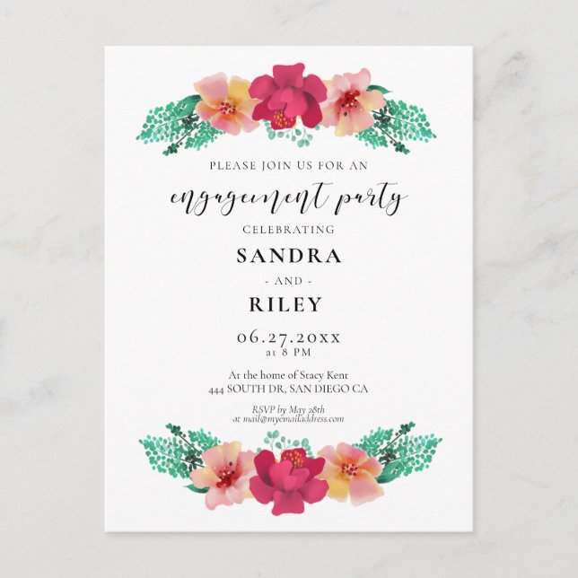 Elegant floral design Engagement party invitation Postcard (Front)