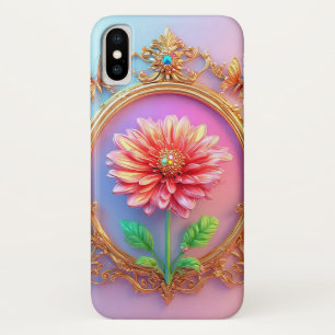 Elegant Floral Design in a Golden Frame iPhone X Case