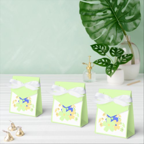 Elegant Floral Design in Green Yellow Blue Favor Boxes