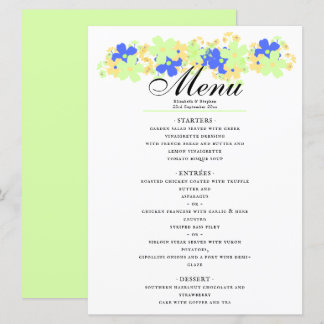 Elegant floral design in green yellow blue menu