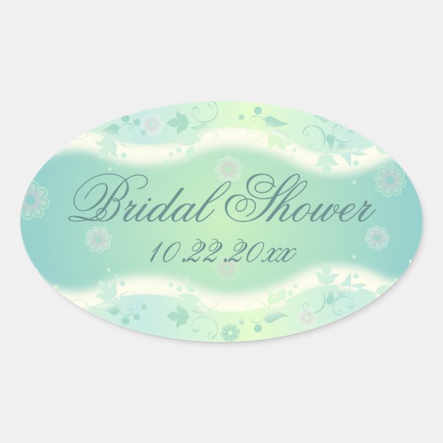 Elegant Floral Design Oval Bridal Shower Sticker G (Front)